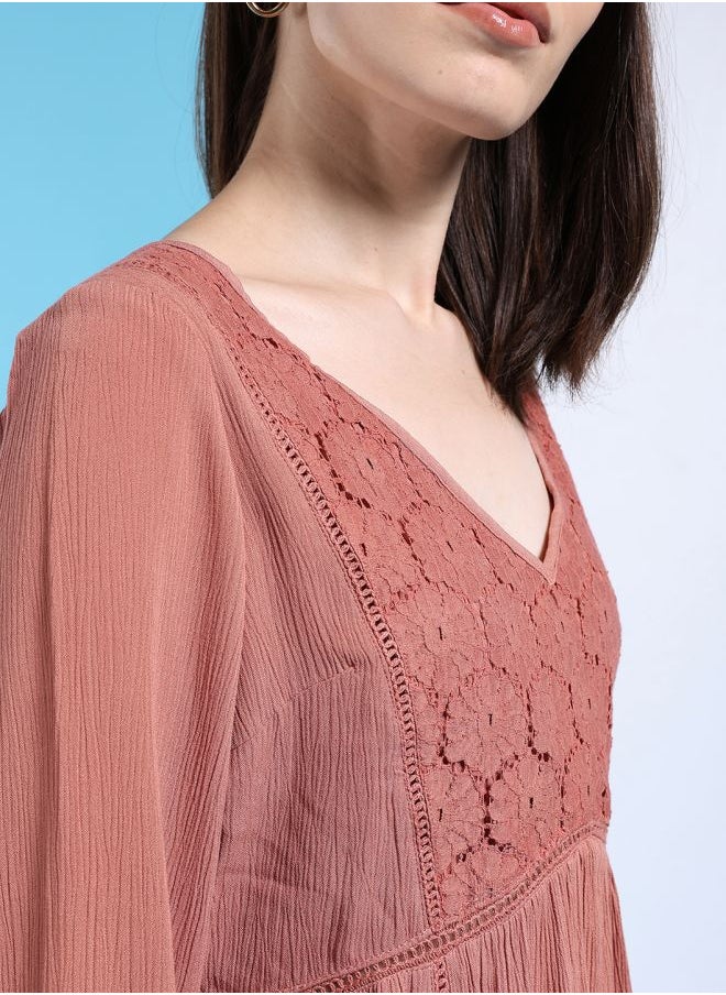 Freehand Women Fit and Flared Casual Solid Empire Waist Top  - Image 4