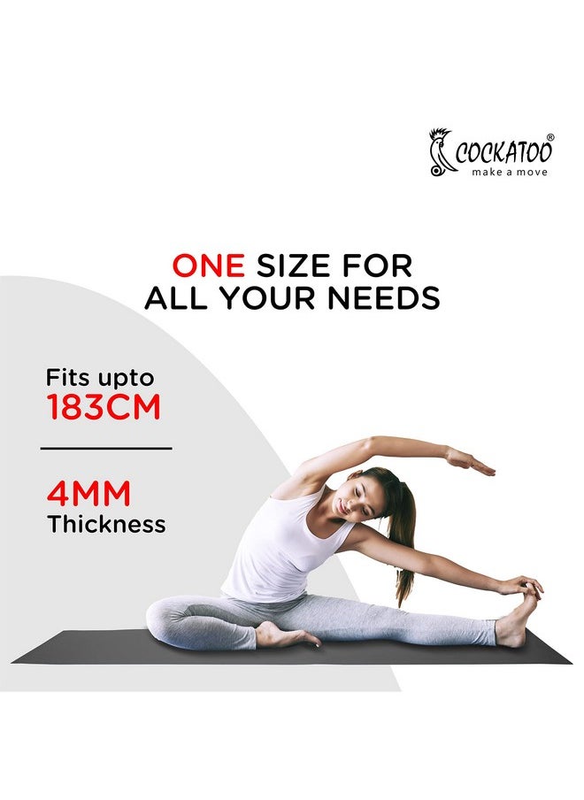 Cockatoo - Ym100 Yoga Mat For Women & Men, Anti Slip, Eva Material, (4Mm-6Mm) Exercise Mat For Home Gym |Yoga Mat For Gym Workout And Yoga Exercise (4Mm, Grey) - Image 1