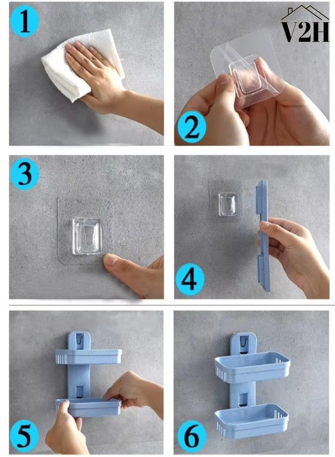 V2H 2 Layer Soap Dish Bar Holder Self Adhesive Double Layer Drawer Draining Holder Kitchen Sponge Storage Box Bathroom Organizer(Set of 1) - Image 3