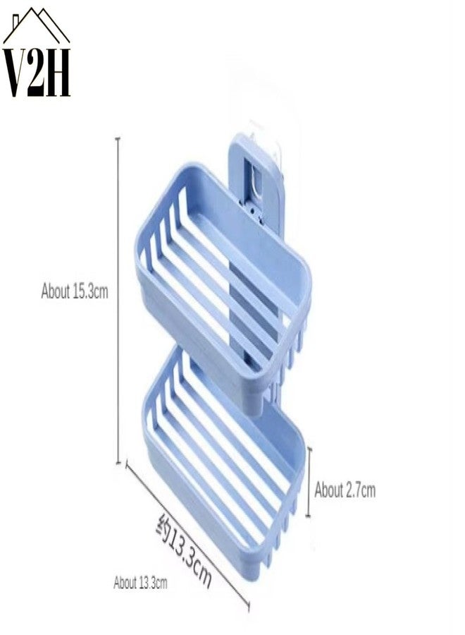 V2H 2 Layer Soap Dish Bar Holder Self Adhesive Double Layer Drawer Draining Holder Kitchen Sponge Storage Box Bathroom Organizer(Set of 1) - Image 5