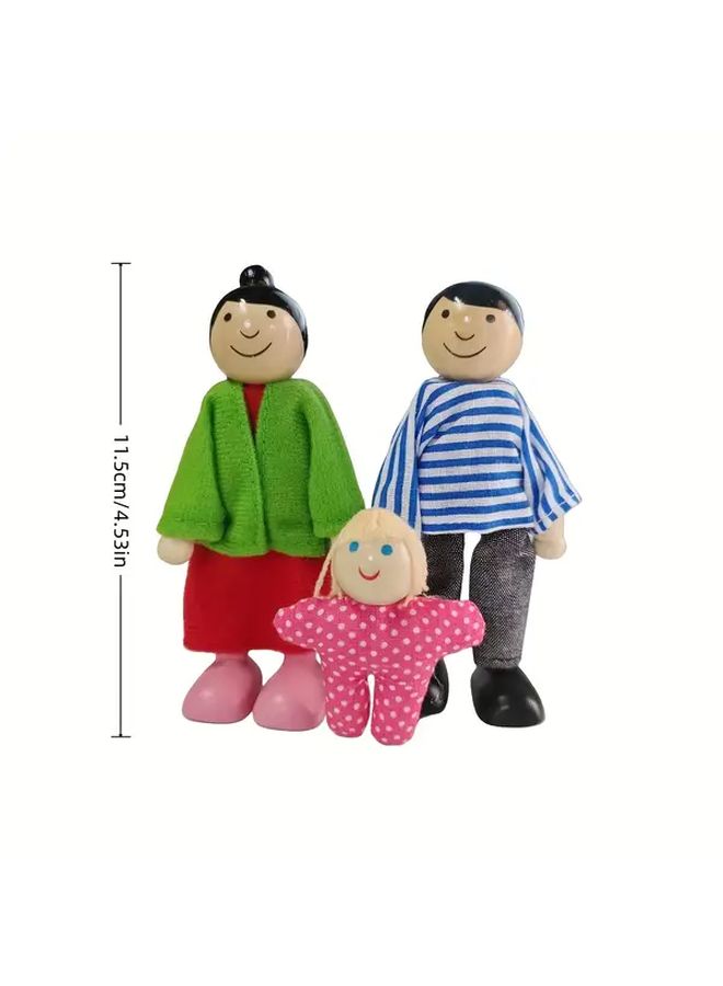 Wooden Dollhouse Family Of 7 Set Articulated Joints Role Play Gift - Image 4