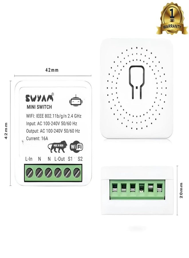 SWYAM مفتاح ذكي صغير ثنائي الاتجاه يعمل بتقنية الواي فاي من SWYAM، صنع في الهند (ضمان لمدة عام)، آمن كهربائياً، لا يتطلب جهاز تحكم مركزي، يدعم أليكسا وجوجل، يتحمل حمولة 16 أمبير - Image 5