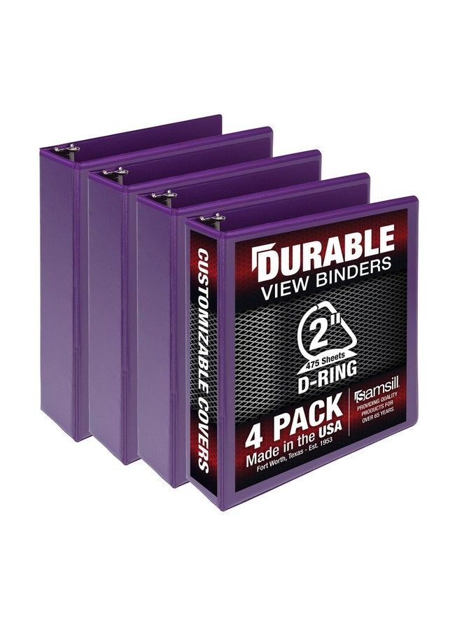 Samsill Durable 2 Inch Binder Made In The Usa D Ring Binder Customizable Clear View Binder Purple 4 Pack Each Holds 475 Pages - Image 1