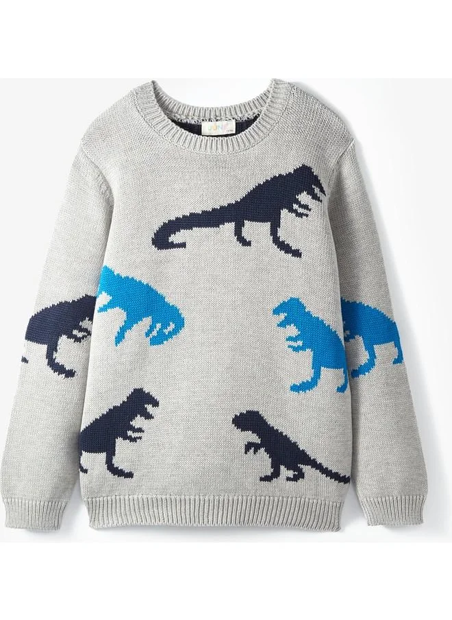 JUNE June Boy Dinosaur Patterned Sweater Grey