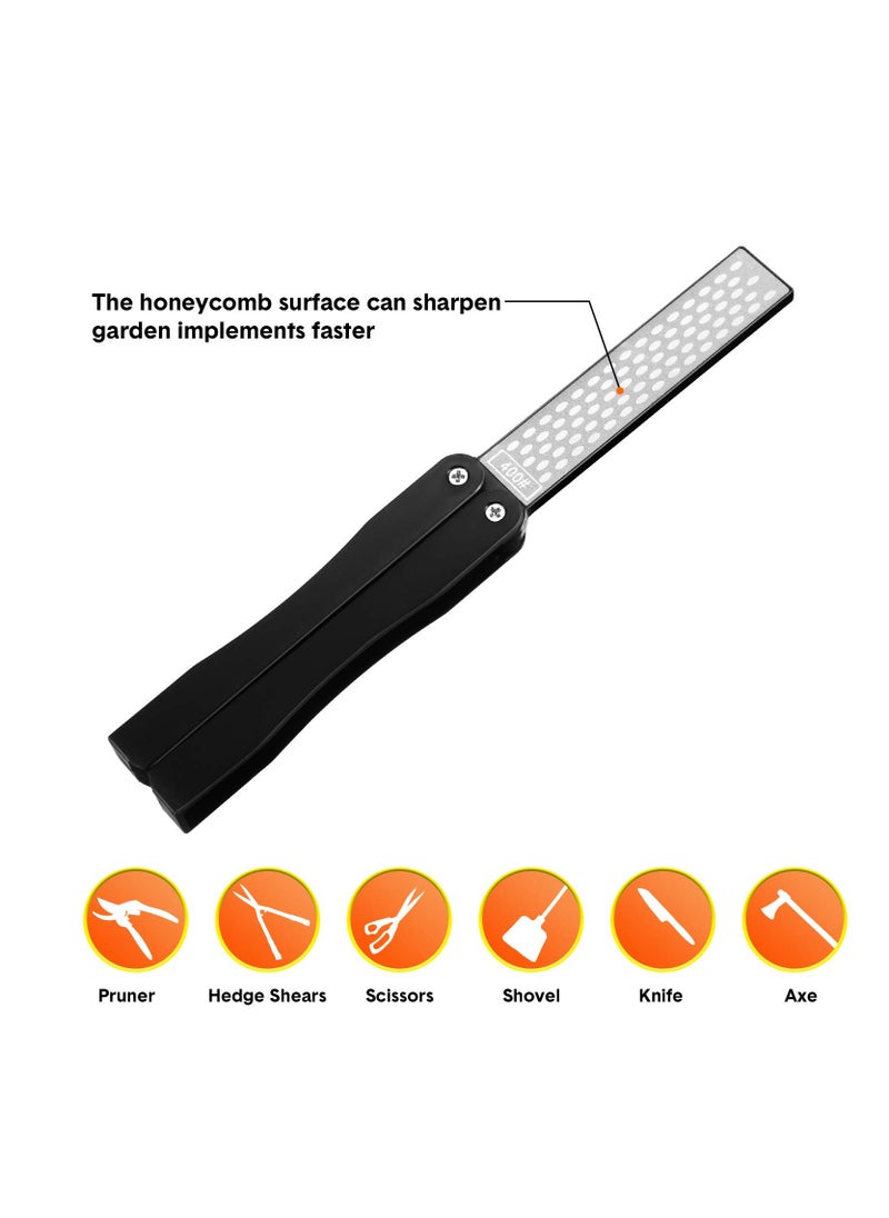 Excefore 2 Pack Garden Tool Sharpener, Folding Pocket Diamond Knife Sharpener 400/600 Grit Double-Sided Scissor, Pruners, Loppers or Blade Sharpening Stone for Garden Camping Kitchen  - Image 2
