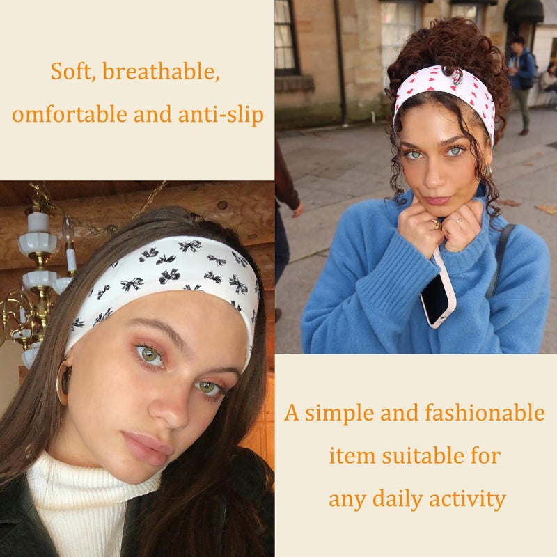 Leeven Fashion Headbands for Women 6 PCS Non Slip Soft Elastic Hair Bands Cute Headband Yoga Running Sports Workout Gym Head Wraps Cotton Cloth Headbands - Image 4
