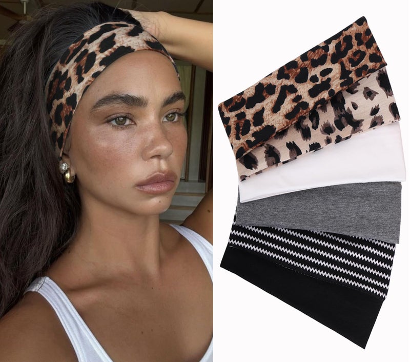 Leeven Fashion Headbands for Women 6 PCS Non Slip Soft Elastic Hair Bands Cute Headband Yoga Running Sports Workout Gym Head Wraps Cotton Cloth Headbands - Image 1