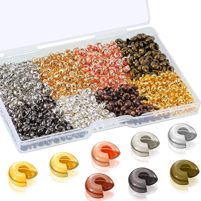 Hicarer 800 Pieces Crimp Bead Covers 3mm Multicolor Half Round Open Crimp Beads Covers for DIY Jewelry Makings Jump Rings