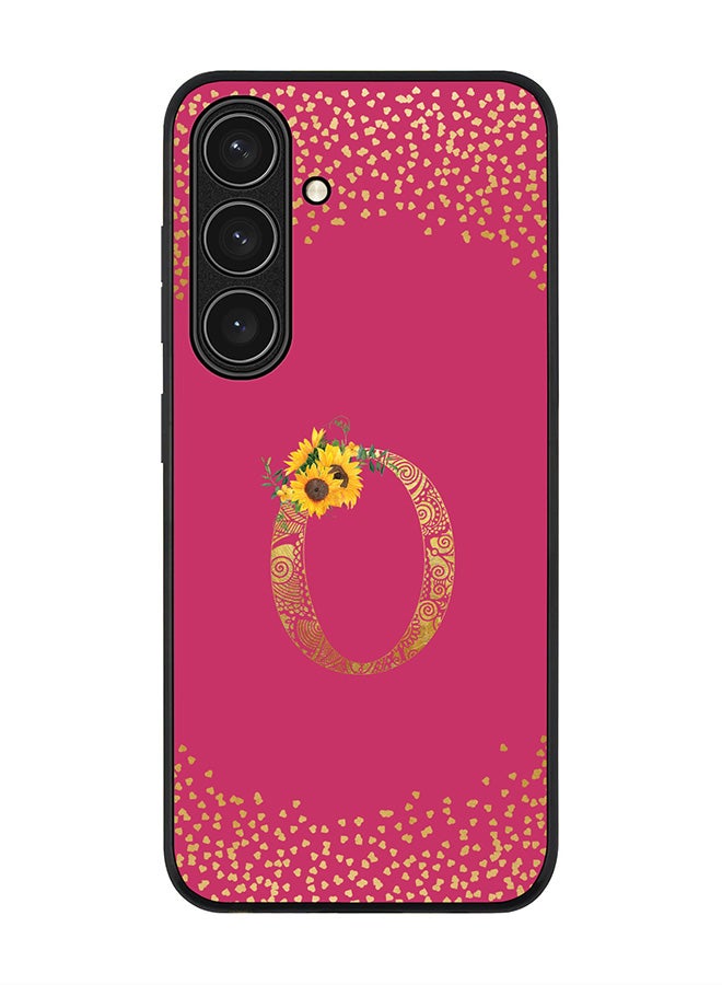 Stylizedd Rugged Black edge case for Samsung Galaxy S24 FE, Slim fit Case Cover - Custom Monogram Initial Letter Floral Pattern Alphabet - O ( Deep Pink Rose ) - Image 1
