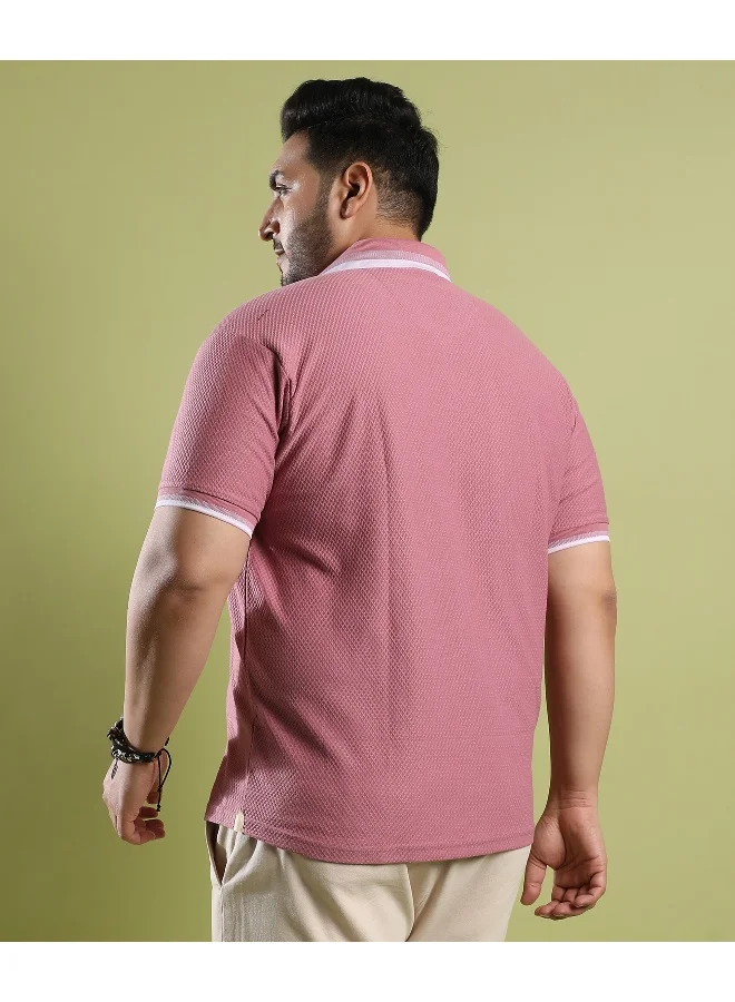 Instafab Plus Men's Coral Pink Honeycomb Knit Shirt