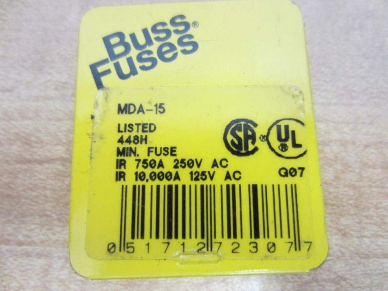 Bussmann MDA-15 15 Amp Time Delay Ceramic Tube Fuse, 250V UL Listed 5-in Tin, 5 Pack - Image 2