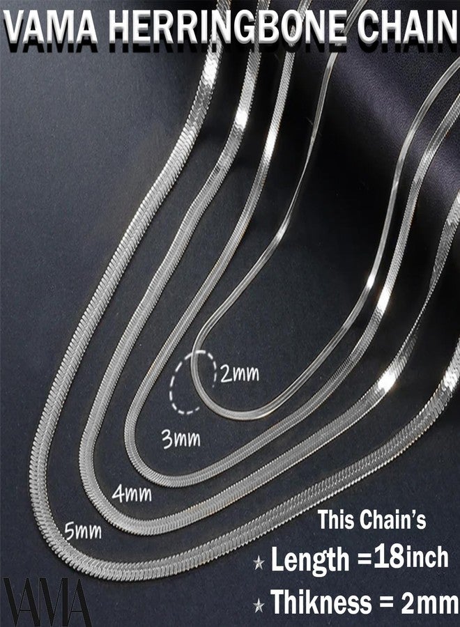 VAMA Classic Stainless Steel Flat Snake Chain Western Charm Stylish Herringbone Neck Necklace Chains for Girls & Women (2mm, 18 Inches Princess Chain) - Image 5