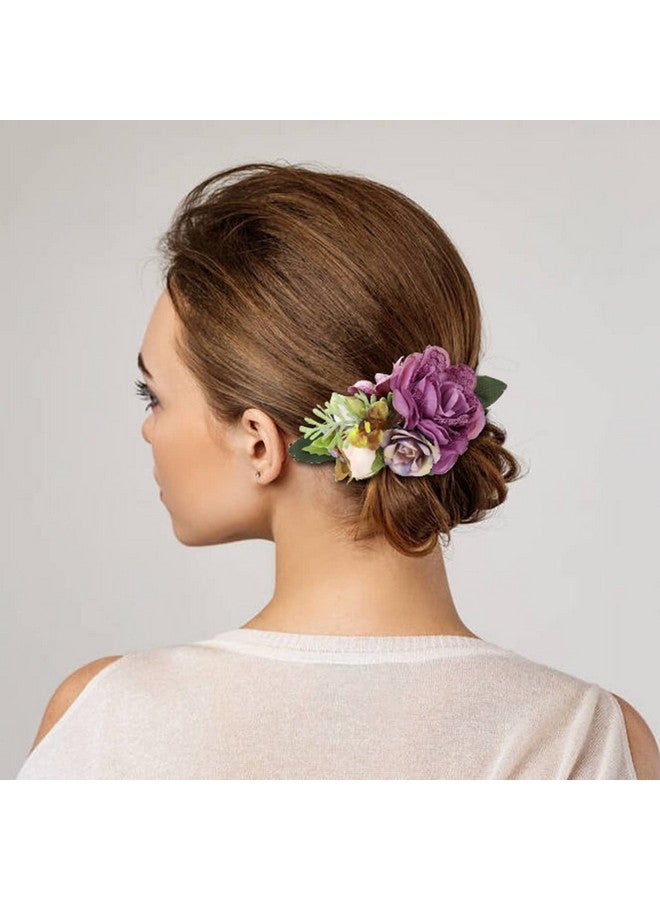 Cinaci 4 Pack White Pink Flower Metal Hair Side Combs Slides With Artificial Big Rose Wedding Bridal Clips Floral Headpieces Hairpins Barrettes Bun Hair Accessories For Women Flower Girl Bridesmaids - Image 5