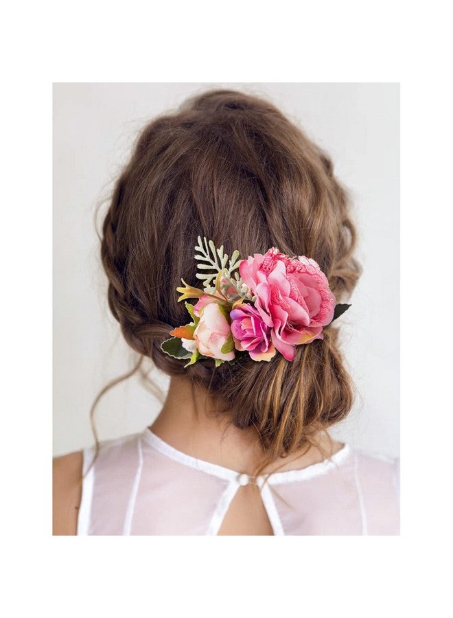 Cinaci 4 Pack White Pink Flower Metal Hair Side Combs Slides With Artificial Big Rose Wedding Bridal Clips Floral Headpieces Hairpins Barrettes Bun Hair Accessories For Women Flower Girl Bridesmaids - Image 4