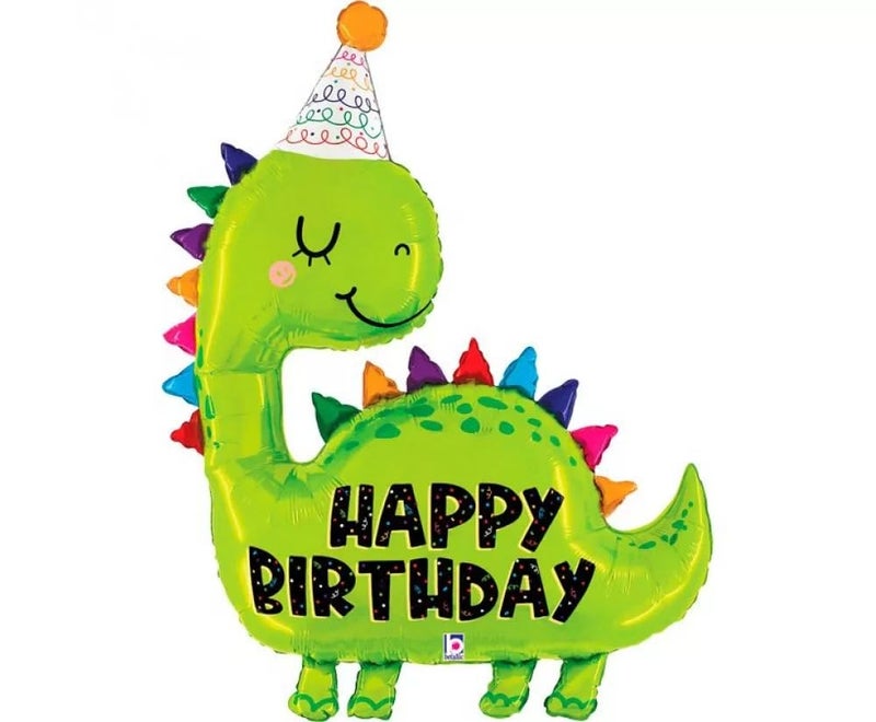 Atpata Funky Dinosaur Party Hat Foil Balloon - Happy Birthday Roar into Fun & Cute Design | 34x31 inch | Vibrant & Durable | Perfect for Dino Themed Celebrations - Image 1