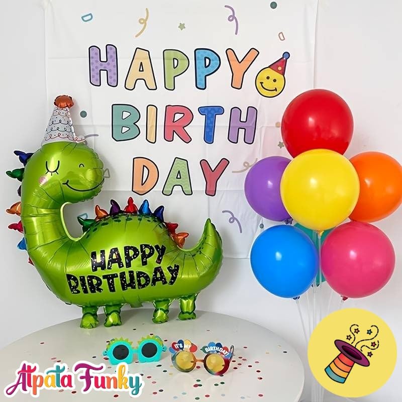 Atpata Funky Dinosaur Party Hat Foil Balloon - Happy Birthday Roar into Fun & Cute Design | 34x31 inch | Vibrant & Durable | Perfect for Dino Themed Celebrations - Image 5