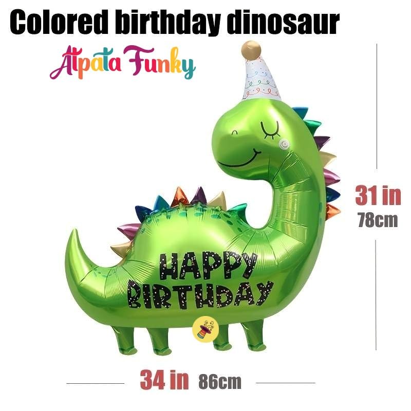 Atpata Funky Dinosaur Party Hat Foil Balloon - Happy Birthday Roar into Fun & Cute Design | 34x31 inch | Vibrant & Durable | Perfect for Dino Themed Celebrations - Image 2