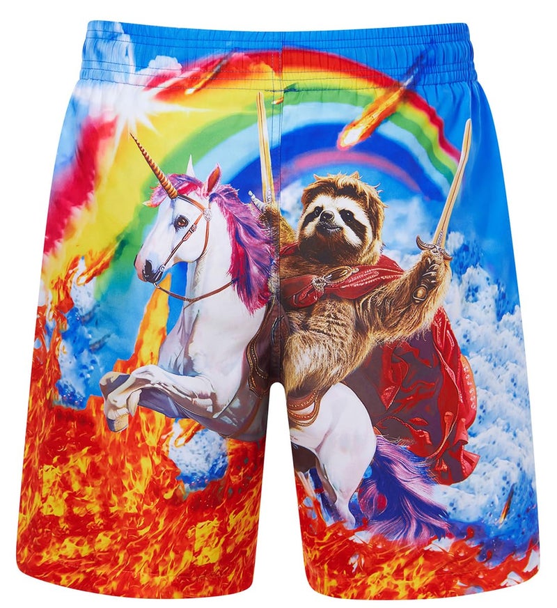 uideazone Mens Sloth Swim Trunks Quick Dry Rainbow Printed Board Shorts Swimming Trunks with Mesh Lining - Image 4