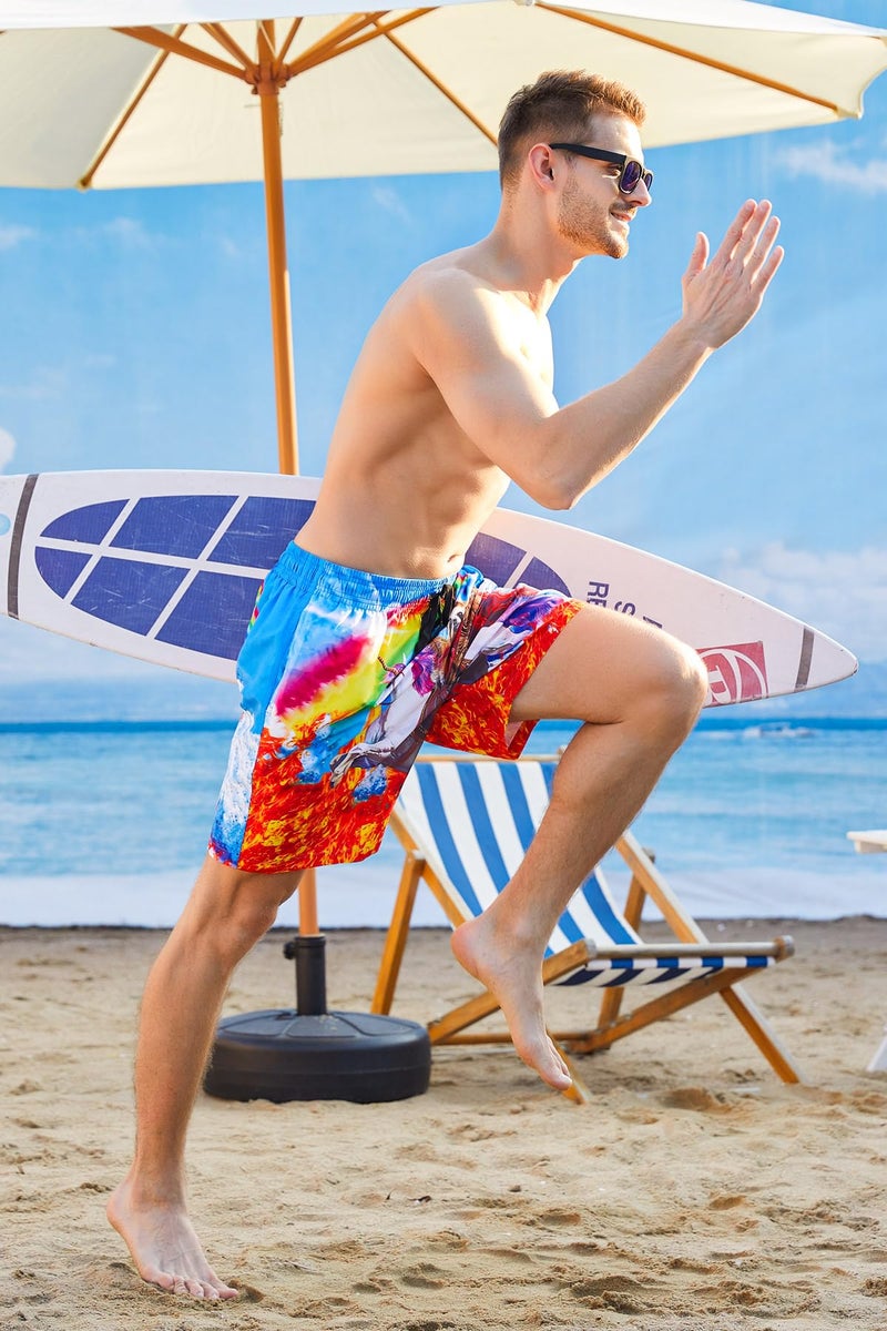 uideazone Mens Sloth Swim Trunks Quick Dry Rainbow Printed Board Shorts Swimming Trunks with Mesh Lining - Image 3
