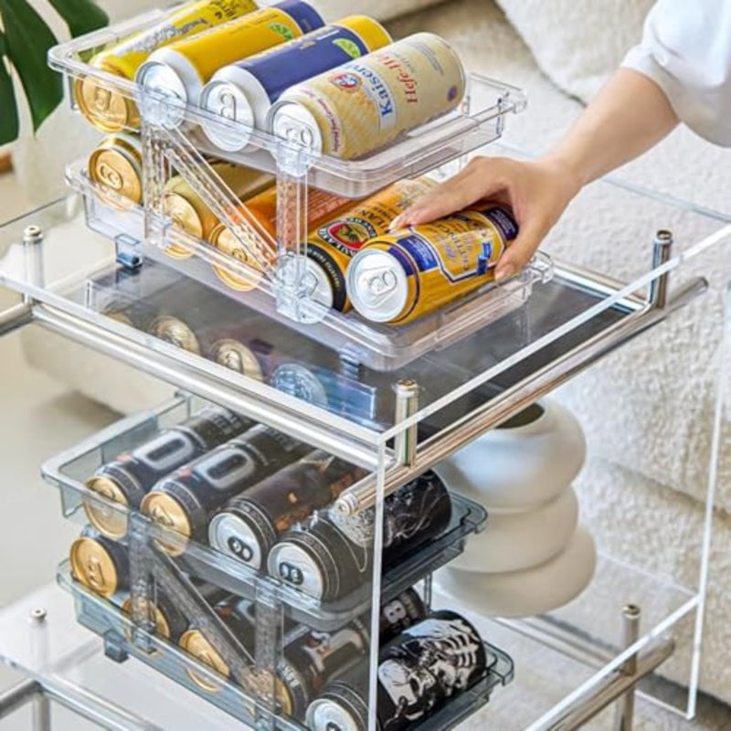 Soda Can Dispenser for Refrigerator, Adjustable Width Soda Can Organizer, 2-Layer Beverage Pop Can Holder, Drink Storage Organizer for Fridge, Pantry, Cabinet, Countertop - Image 4