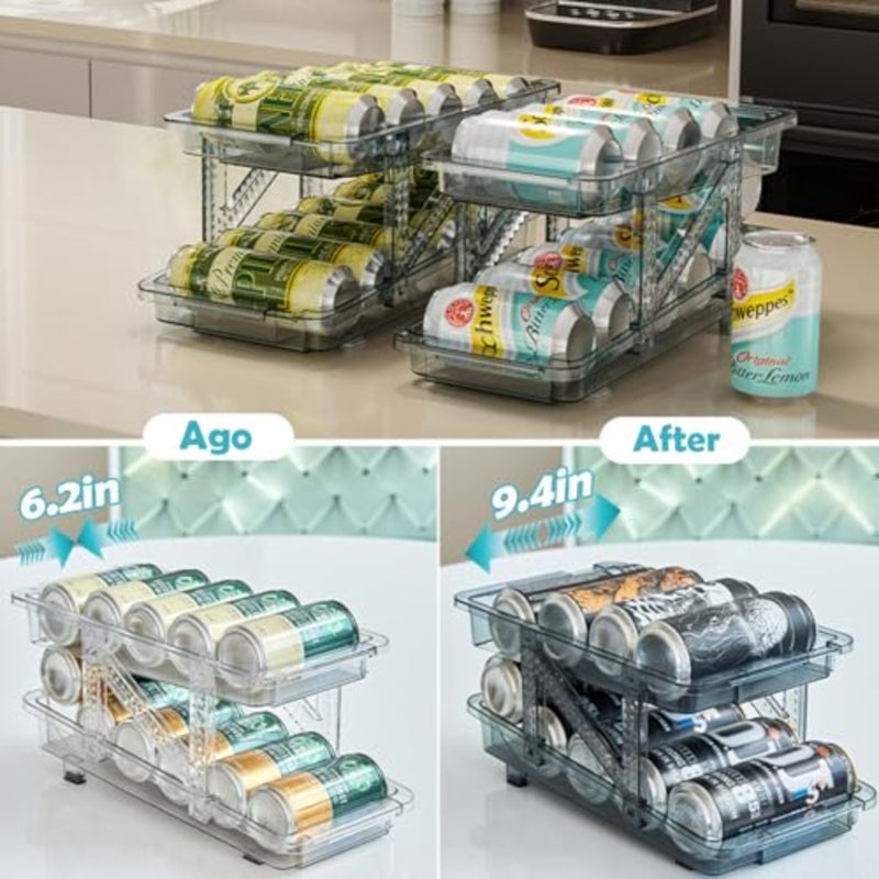 Soda Can Dispenser for Refrigerator, Adjustable Width Soda Can Organizer, 2-Layer Beverage Pop Can Holder, Drink Storage Organizer for Fridge, Pantry, Cabinet, Countertop - Image 5