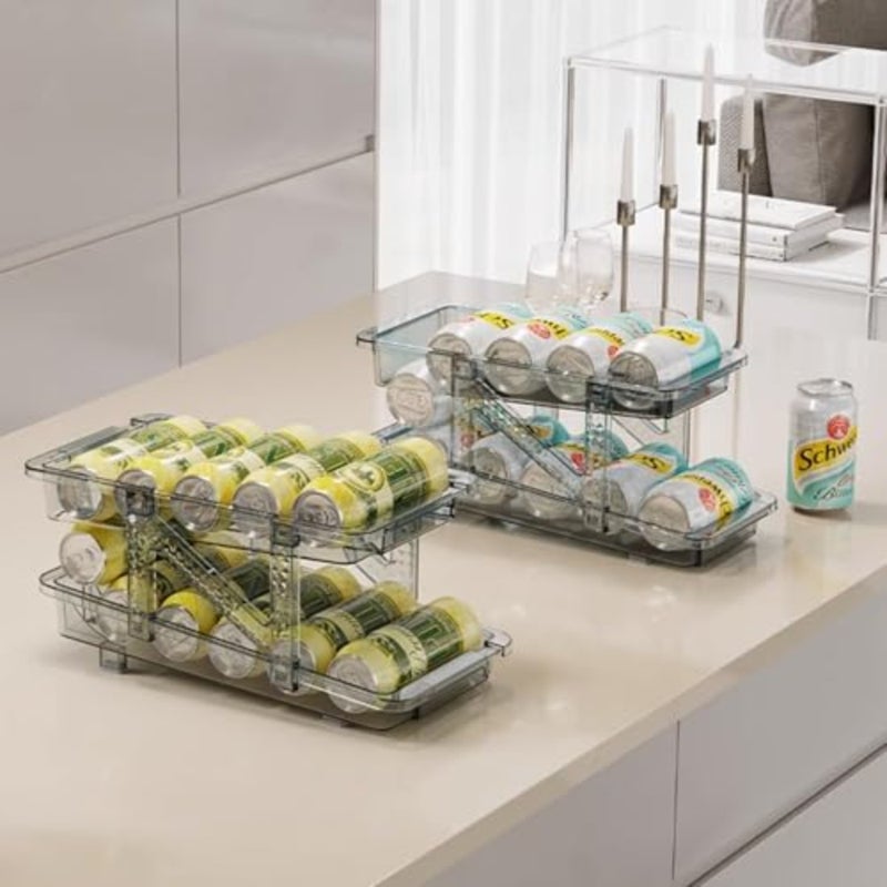 Soda Can Dispenser for Refrigerator, Adjustable Width Soda Can Organizer, 2-Layer Beverage Pop Can Holder, Drink Storage Organizer for Fridge, Pantry, Cabinet, Countertop - Image 3