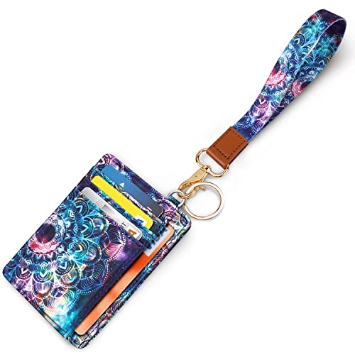 Coco Rossi Slim Front Pocket Wallet RFID ID Card Holder Cute Small Wallet with Wrist Lanyards Key Chain Holder for Women,Lace Nebula - Image 1