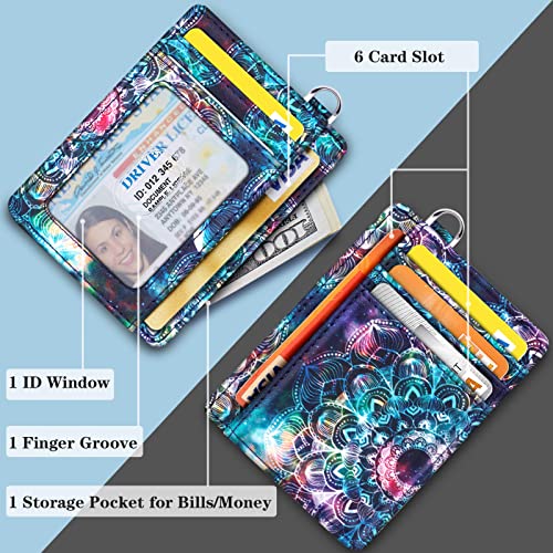 Coco Rossi Slim Front Pocket Wallet RFID ID Card Holder Cute Small Wallet with Wrist Lanyards Key Chain Holder for Women,Lace Nebula - Image 2