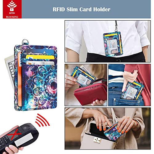Coco Rossi Slim Front Pocket Wallet RFID ID Card Holder Cute Small Wallet with Wrist Lanyards Key Chain Holder for Women,Lace Nebula - Image 3