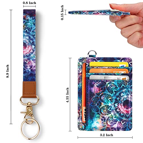 Coco Rossi Slim Front Pocket Wallet RFID ID Card Holder Cute Small Wallet with Wrist Lanyards Key Chain Holder for Women,Lace Nebula - Image 5
