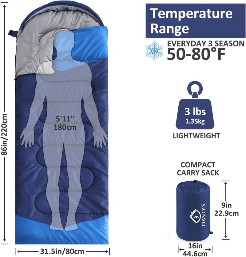 oaskys Camping Sleeping Bag - 3 Season Warm & Cool Weather - Summer Spring Fall Lightweight Waterproof for Adults Kids - Camping Gear Equipment, Traveling, and Outdoors - Image 2