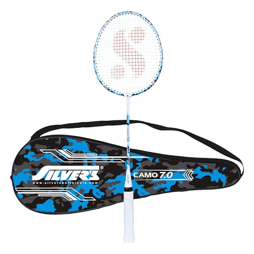 Silvers Silver's Aluminium Camo 7.0 Badminton Racket with Full Cover(Blue/White) - Image 1