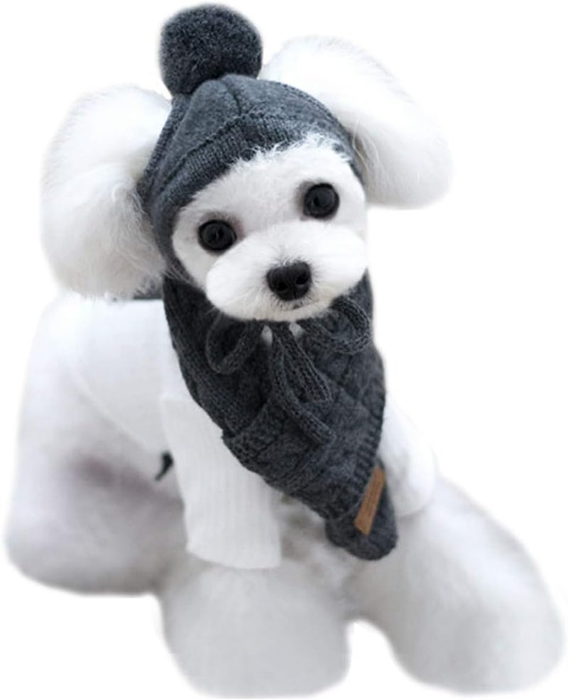 Lobagve Van Caro Knitted Doggie Scarf and Hat Set Puppy Dogs Cats Lovely Fall Winter Outfits (Grey) - Image 1