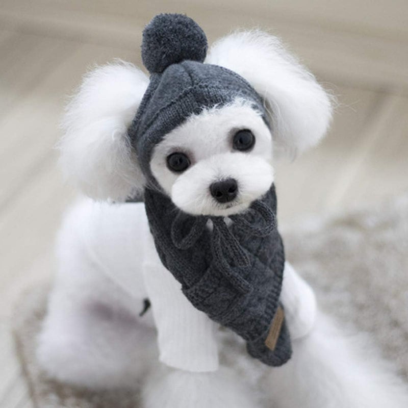 Lobagve Van Caro Knitted Doggie Scarf and Hat Set Puppy Dogs Cats Lovely Fall Winter Outfits (Grey) - Image 5
