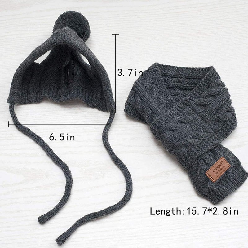 Lobagve Van Caro Knitted Doggie Scarf and Hat Set Puppy Dogs Cats Lovely Fall Winter Outfits (Grey) - Image 3