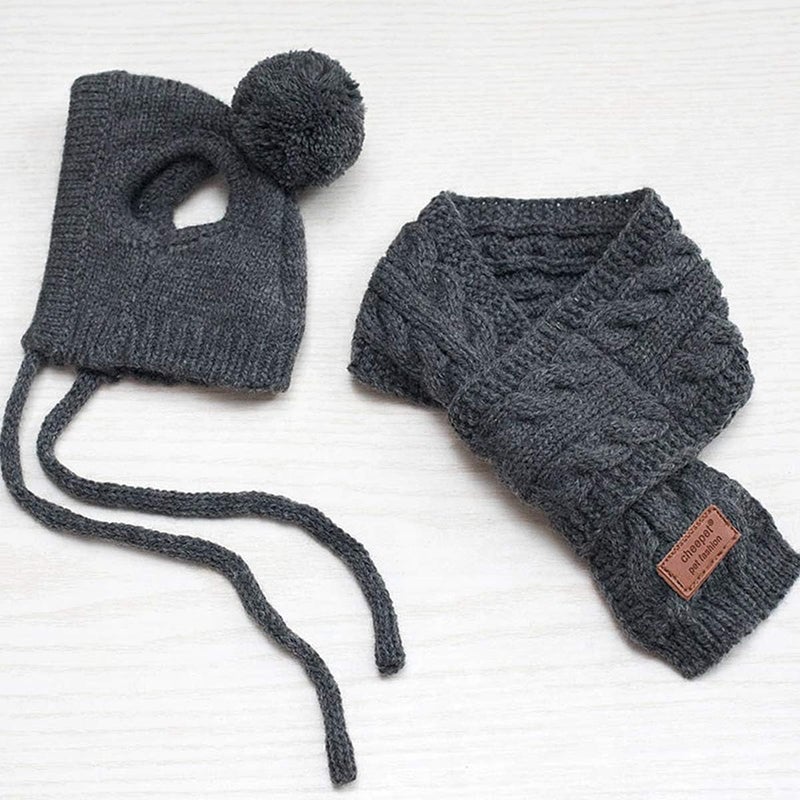 Lobagve Van Caro Knitted Doggie Scarf and Hat Set Puppy Dogs Cats Lovely Fall Winter Outfits (Grey) - Image 2
