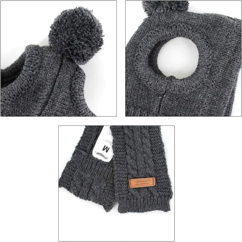 Lobagve Van Caro Knitted Doggie Scarf and Hat Set Puppy Dogs Cats Lovely Fall Winter Outfits (Grey) - Image 4