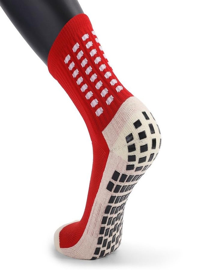 Yanwenx 2 Pair Non Slip Football Basketball Hockey Futbol Yoga Sports Socks for Adults Men Women_Black|Red - Image 4