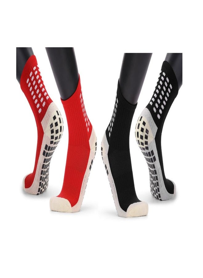 Yanwenx 2 Pair Non Slip Football Basketball Hockey Futbol Yoga Sports Socks for Adults Men Women_Black|Red - Image 1