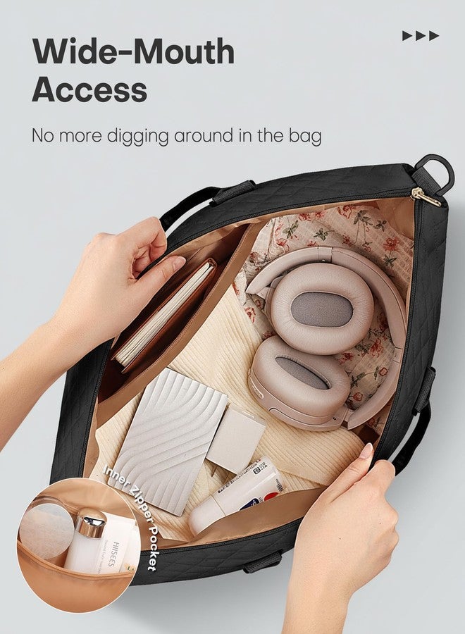 HOTOR Travel Duffel Bag - Weekender Bags for Women, Gym Tote Bags with Shoe Compartment, Carry On Overnight Bag with Toiletry Bag for Travel Essentials and Travel Accessories, Black, 13.4"×17.3"×7.9" - Image 5