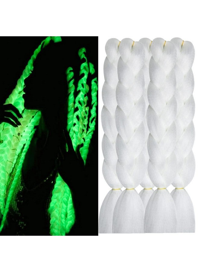 Ms Aloe White Braiding Hair Extensions Glowing Braiding Hair Kanekalon Braids Hair Shining Jumbo Braiding Hair Glow In The Dark Braids Hair(White5Pack) - Image 2