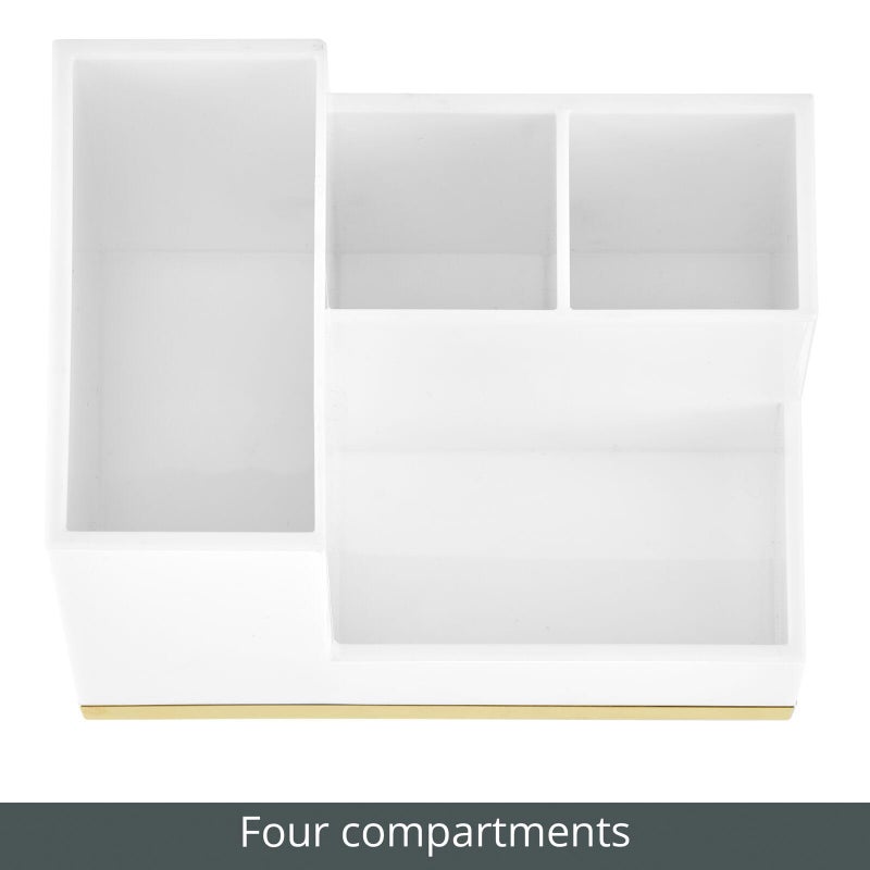 mDesign Plated Toothbrush and Toothpaste Holder - Storage Organizer Stand with 4 Compartments for Bathroom Countertop - Holders for Electric Toothbrush, Toothpaste - Hyde Collection - White/Soft Brass - Image 2
