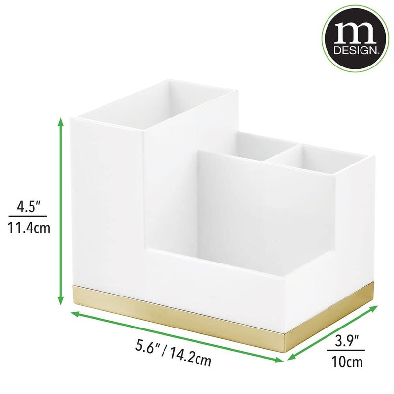 mDesign Plated Toothbrush and Toothpaste Holder - Storage Organizer Stand with 4 Compartments for Bathroom Countertop - Holders for Electric Toothbrush, Toothpaste - Hyde Collection - White/Soft Brass - Image 3