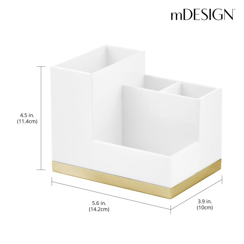 mDesign Plated Toothbrush and Toothpaste Holder - Storage Organizer Stand with 4 Compartments for Bathroom Countertop - Holders for Electric Toothbrush, Toothpaste - Hyde Collection - White/Soft Brass - Image 1