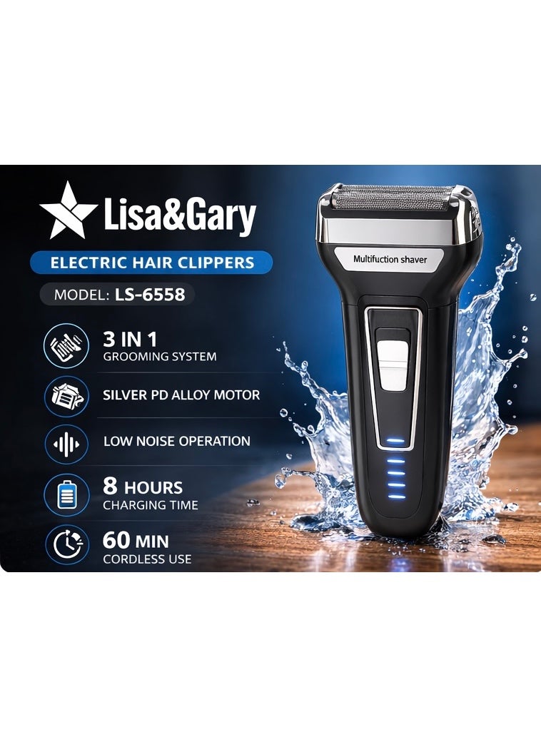 ماكينة حلاقة وتشذيب الشعر Lisa & Gary LS-6558 متعددة الاستخدام 3 في 1 مع أداة تشذيب الأنف وقص الشعر – قابلة لإعادة الشح - Image 3