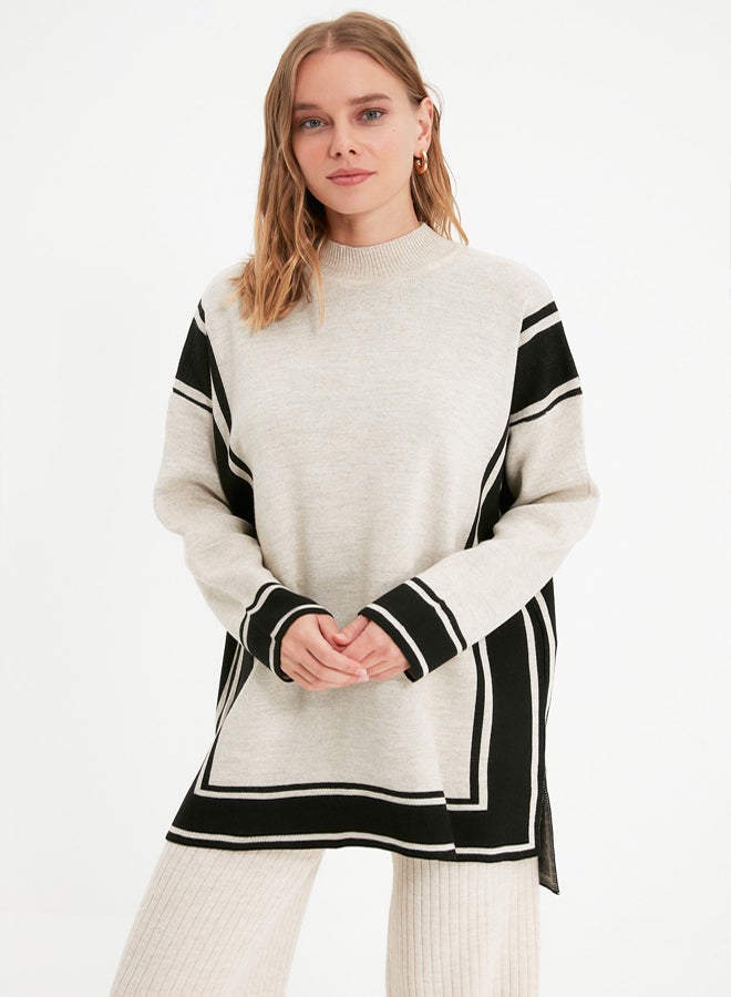 trendyol Stone Striped High Neck Knitwear Sweater TCTAW22AK0163 - Image 4