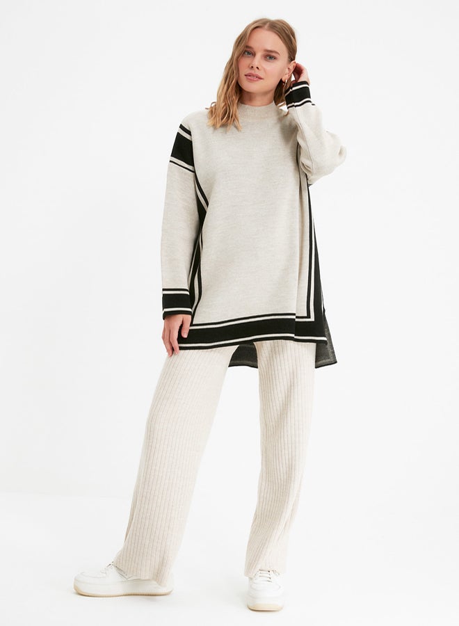 trendyol Stone Striped High Neck Knitwear Sweater TCTAW22AK0163 - Image 2