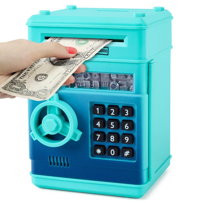 Refasy Boy Toys Age 6-8, Electronic Piggy Bank Password Money Bank Toys for Kids, ATM Piggy Banks Money Saving Box, Birthday Xmas Gifts for Boys Girls 3 4 5 6 7 8 9 10 11 12 Years Old (Blue Green) - Image 1
