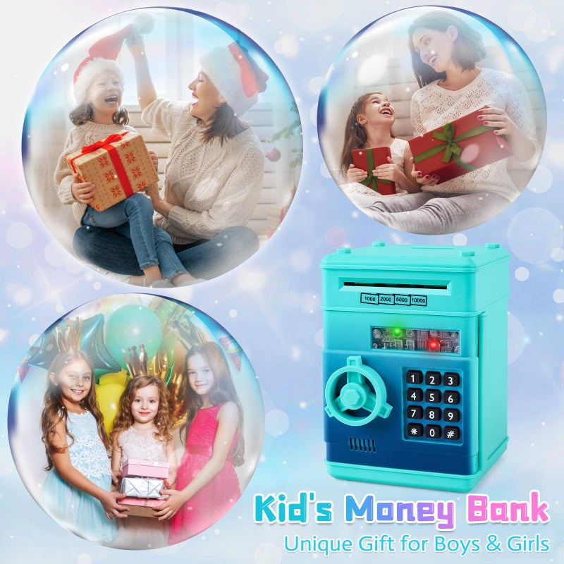 Refasy Boy Toys Age 6-8, Electronic Piggy Bank Password Money Bank Toys for Kids, ATM Piggy Banks Money Saving Box, Birthday Xmas Gifts for Boys Girls 3 4 5 6 7 8 9 10 11 12 Years Old (Blue Green) - Image 5