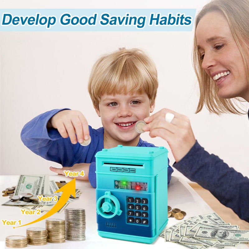 Refasy Boy Toys Age 6-8, Electronic Piggy Bank Password Money Bank Toys for Kids, ATM Piggy Banks Money Saving Box, Birthday Xmas Gifts for Boys Girls 3 4 5 6 7 8 9 10 11 12 Years Old (Blue Green) - Image 2